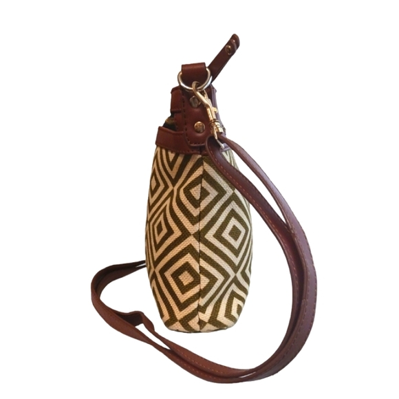 Spartina 449 Crossbody Bag Leather and Linen Shoulder Bag - Picture 2 of 12